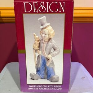 Porcelain Clown Figurine with Rabbit; NIB
